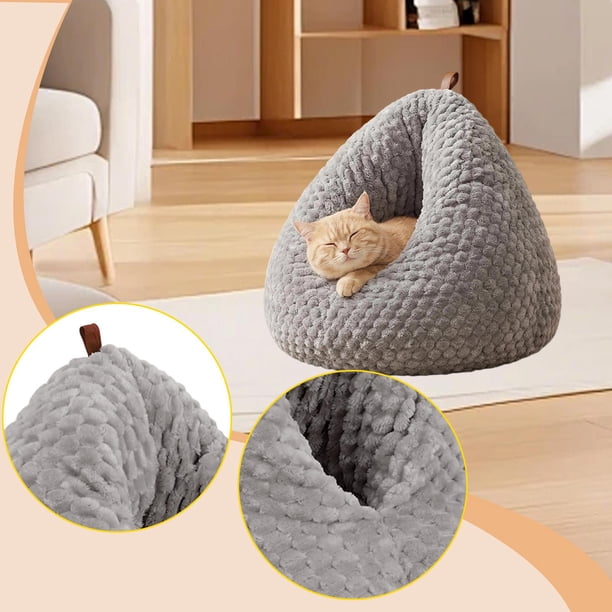 Cama para gatos, cueva, escondite, base antideslizante, cálida y suave, nido de felpa suave para conejos, erizos, hámsteres y conejos de interior. gris