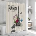 thumbnail image 6 of Paris Eiffel Tower Bathroom Shower Curtains with 12 Hooks Polyester Waterproof Shower Curtain for Stalls and Bathtubs Vintage Rose Floral Sculpture Butterfly Decorative Bathroom Curtain 72x96 Inches, 6 of 9