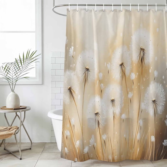 White Dandelion Waterproof Fabric Shower Curtain,Spring Farmhouse Pastoral Flowers Floral Waterproof Fabric Shower Curtain for Bathroom Curtains Bathtubs Shower Curtains with 12 Hooks Small 36x72in