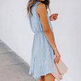 thumbnail image 3 of Lyinloo Women Chiffon Pom V-Neck Solid Sleevless Drawstring Short Skirt Mini Dress Blue S, 3 of 6