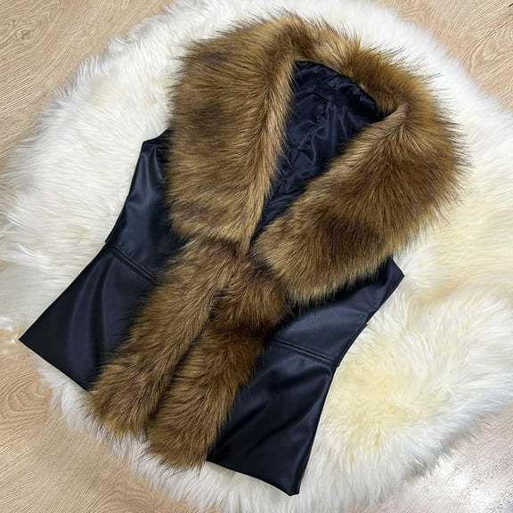 Aboser Faux Fur Overcoat for Women Thermal Sleeveless Vest Jacket Trendy Leather Coat Casual Button Down Outerwear Elegant Trench Coats Khaki M
