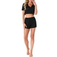 thumbnail image 2 of INSPIRE CHIC Women's Pajama Sets Short Sleeves Knit Button Down Crop Tops with Shorts 2 Piece Y2K Loungewear S Black, 2 of 6