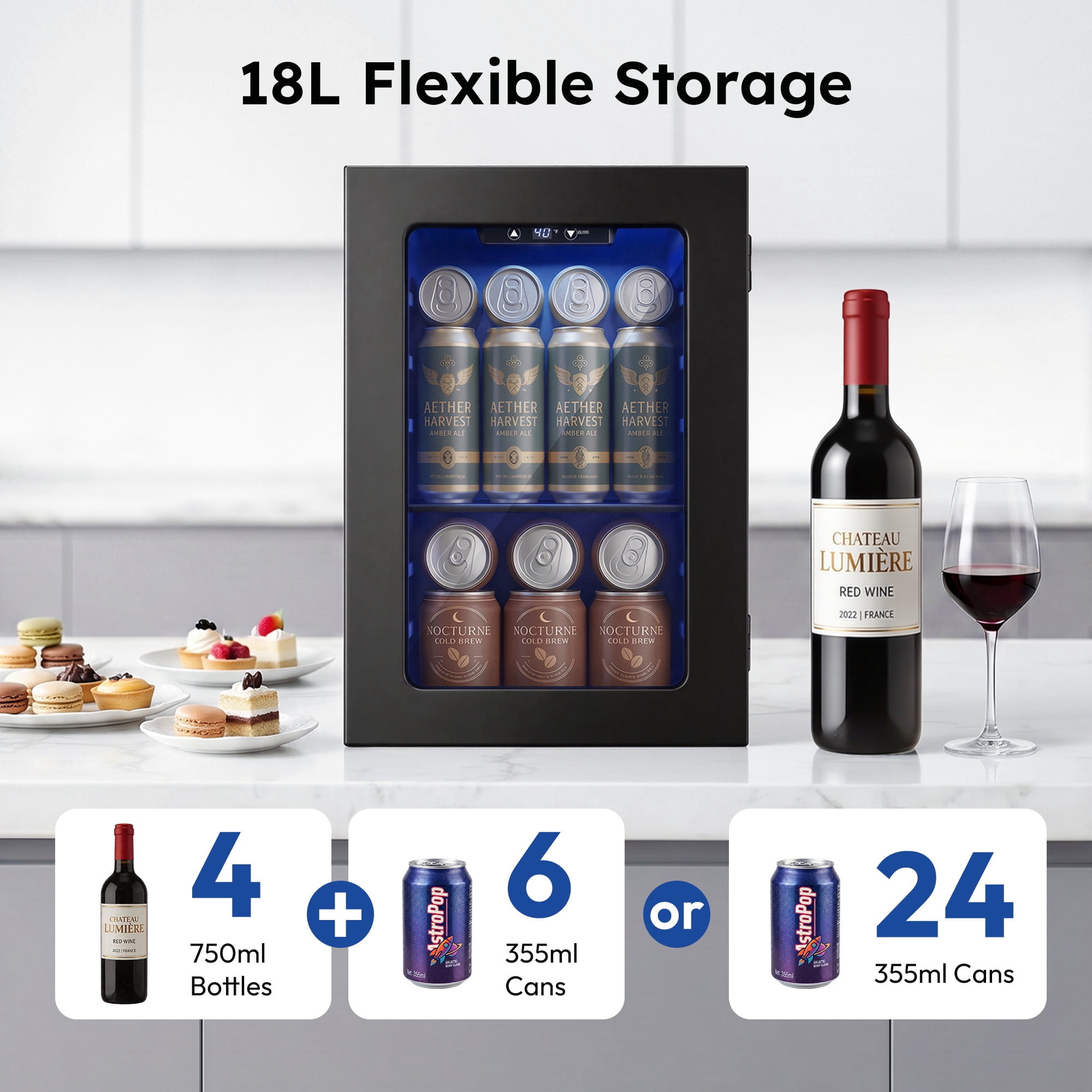 Simzlife 24 Can Mini Beverage Refrigerator, Portable Wine Cooler with Glass Door, Mini Wine Fridge for Beverage/Water/Beer,Black