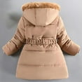 thumbnail image 4 of Ruyang Winter Puffer Jackets for Girls Cinched Waist Furry Hooded Dress Parka Coat Pearl Padded Warm Long Zip Up Outwear, 4 of 5