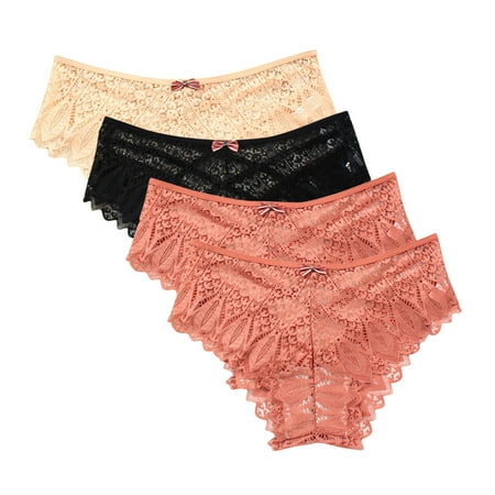 uublik Value 4-Pack  Pack of Panties for Women No Show Thong Lace Panties Breathable Comfortable Underwear Womens