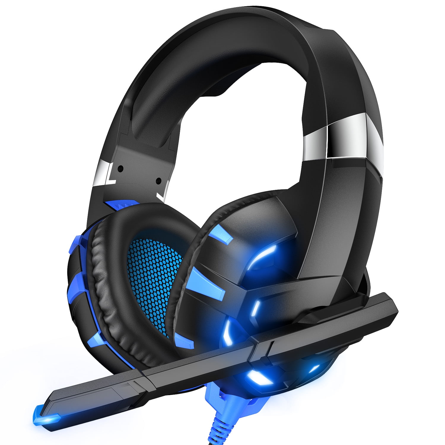 Zonsverduistering St diep Gaming Headset Xbox One Headset with 7.1 Surround Sound Stereo, PS4 Headset  with Noise Canceling Mic & LED Light,Compatible with PC,PS4,Xbox One  Controller(Adapter Needed), Nintendo Switch, Black&Blue - Walmart.com
