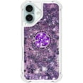 thumbnail image 2 of Case for iPhone 16, iPhone 16 Case Glitter with Ring Holder Stand,Clear TPU Cute Love Moving Quicksand Sparkle Shockproof Liquid Phone Case for iPhone 16 6.1 inch Purple YBZ, 2 of 14