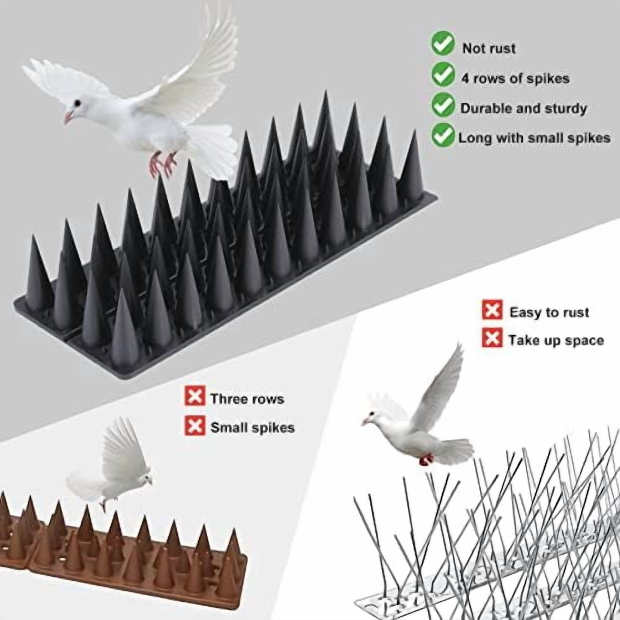 Bird Spikes, 20 Pack Bird Guard Spikes for Squirrel Cat Raccoon and Other Small Animals, Pigeon Spikes for Outdoor Fences and Roofs, Durable Plastic Bird Barrier Strips