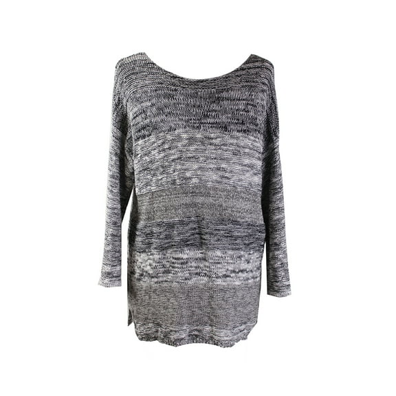 Style & Co Womens Black Combo Striped Marled-Knit Sweater L