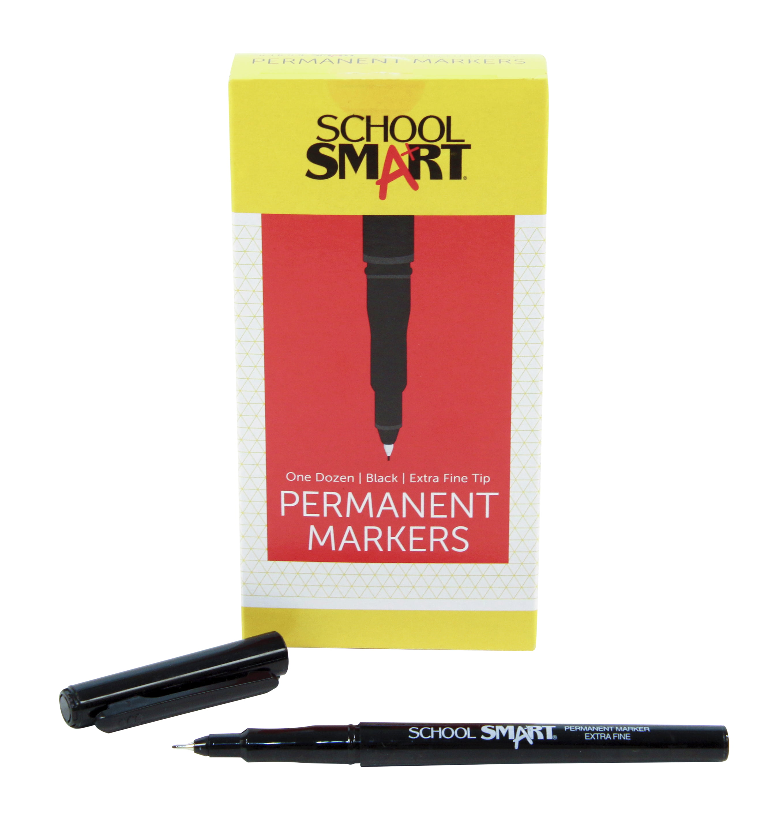 School Smart Extra Fine Tip Permanent Markers, Black, Pack of 12 