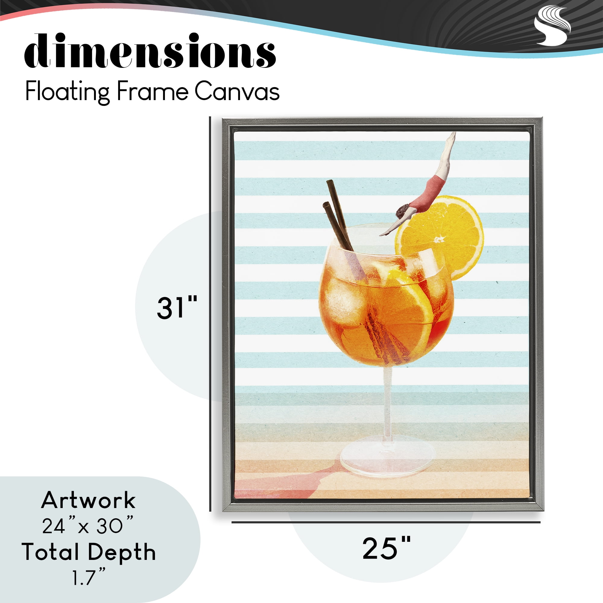 Spritz Cocktail Dive Gray Framed Floater Canvas Wall Art, design by Lil' Rue