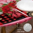 thumbnail image 3 of Valentine's Day Round Tablecloth, Fitted Table Cover with Elastic for 55"-60" Round Tables, Red Plaid Truck Love Roses Leaves Pink Table Cloth Outdoor Indoor Dinning Party Waterproof Tablecloths, 3 of 7