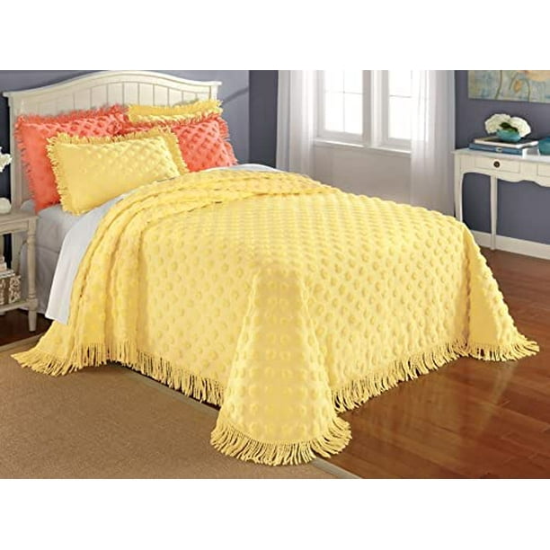 Chenille Dot Bedspread, King, Yellow