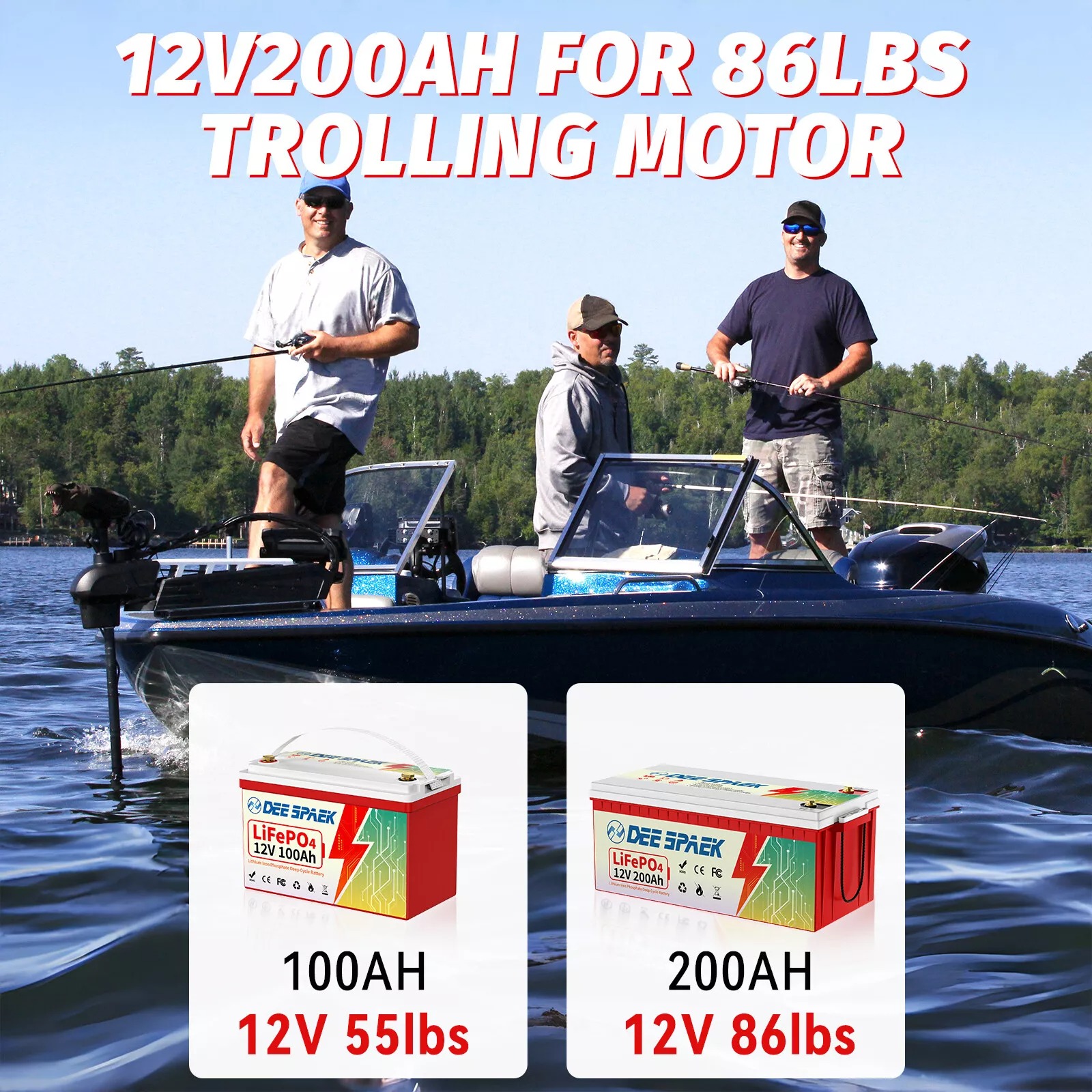 12V 200Ah LiFePO4 Lithium Battery,for RV,Trolling Motor,Solar,Marine,Home Energy Storage,Camping,200A BMS,Deep Cycles Batteries