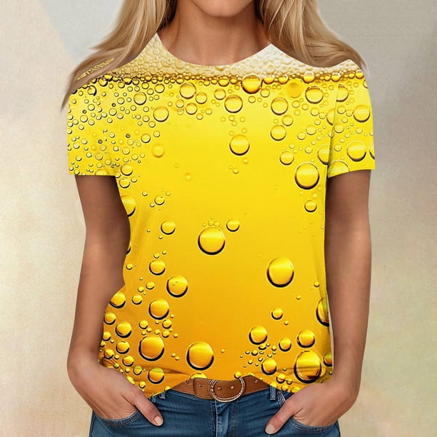 Fiudx Ofertas de La Semana Blusa de Manga Corta con Estampado de Moda para Mujer, Camiseta con Cuello Redondo, Tops Informales