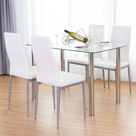 Costway 5 Piece Dining Set  Table and 4 Chairs Glass Metal 