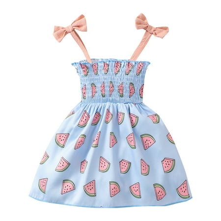 

HIBRO Kids Children s Summer Girls Cartoon Watermelon Prints Sleeveless Princess Dress Fashion Little Girls Dresses Size 7 Sequin Dresses for Girls