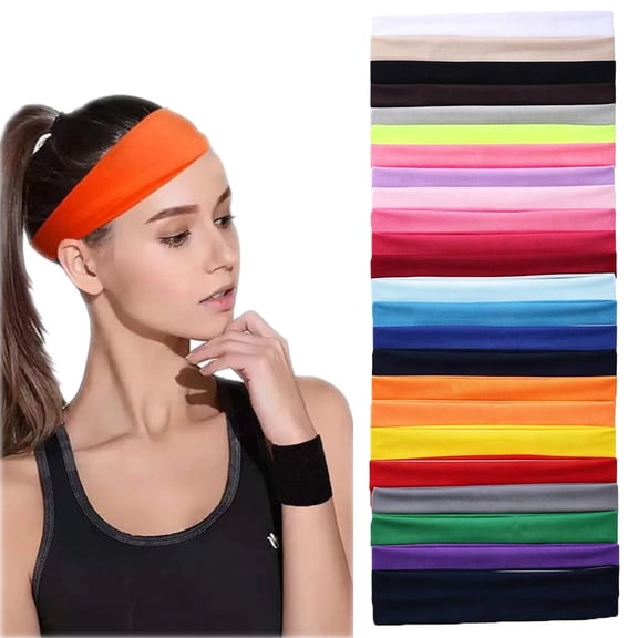 24 Pack Solid Color Sports Headbands, High Elastic Moisture Wicking Sweatbands for Men Women, Non-Slip Workout Hairbands for Running, Hiking, Cycling, Yoga, Basketball & Fitness