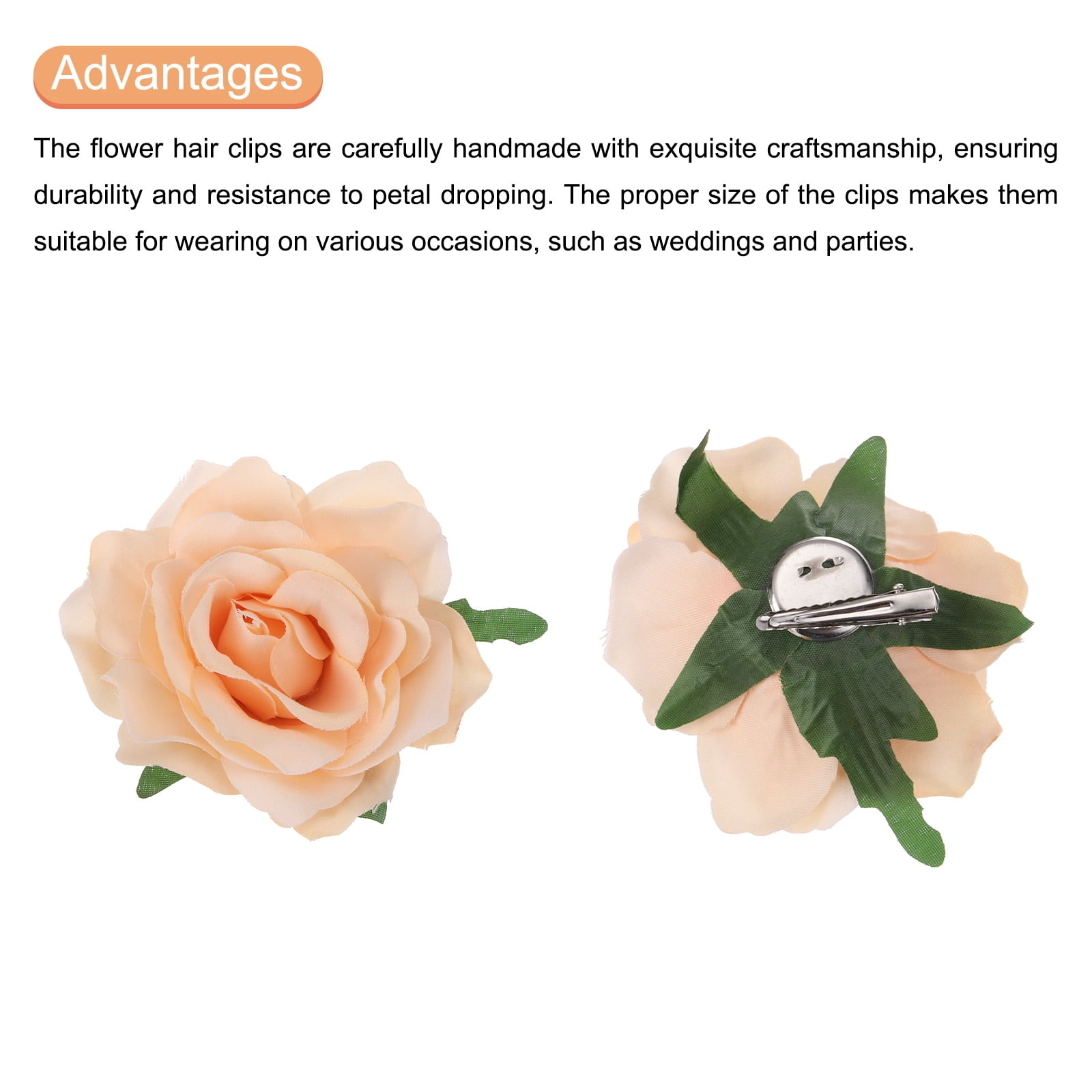 Uxcell 20 Pcs Rose Flower Hair Clips 4 Inch Flower Hair Pins Flower Brooch for Women Hair Accessories Champagne