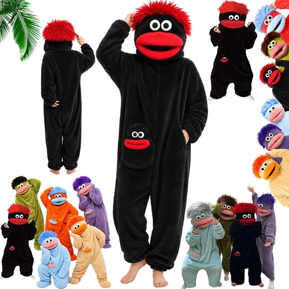 Halloween Funny Big Mouth Monster Plush Silly Onesie - Unisex Animal Sleepwear, Soft Hooded Loungewear Pajamas & Cosplay Wearable Blanket (Adult & K'ids)