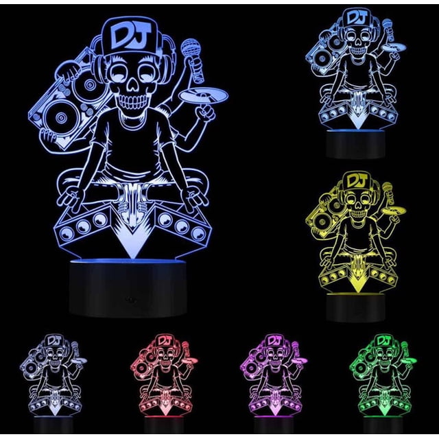 Lámpara LED pequeña LED colorida 3D Night Light Dj Skull