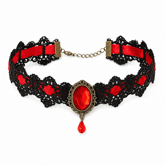 AURENIX 2026 New Gothic Choker Necklace Jewelry Set for Women, Red/Black Choker Goth Lace Witch Jewelry, Witchy Vampire Masquerade Steampunk Victorian Lolita Renaissance Accessories for Woman