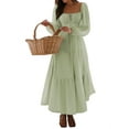 thumbnail image 1 of Vestido Bohemio Informal para Mujer, Estilo Resort, con Escote en U, Mangas Abullonadas y Corte A Verde S, 1 of 9