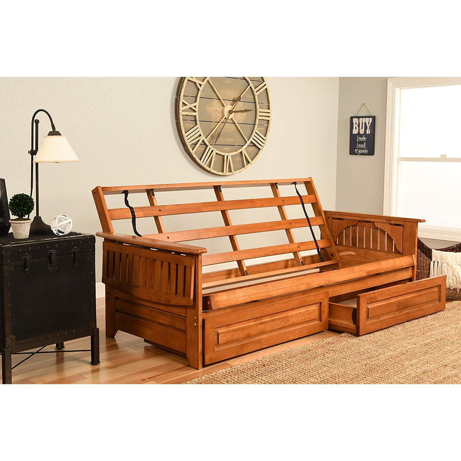 Kodiak Furniture Phoenix Futon with Suede Fabric mattress in Black/Barbados frame.