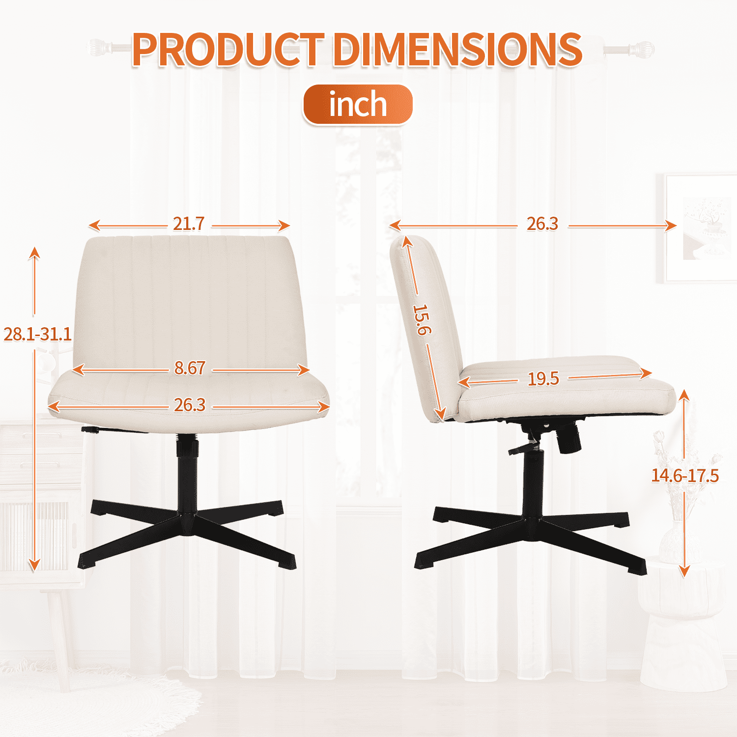 BIQWBIC Vanity Chair Adjustable Home Office Desk Chair Armless Swivel Cross Legged Chair with No Wheels, Beige