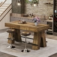 thumbnail image 5 of Tribesigns 63" Bar Table, Industrial Counter Height Pub Table, Bar Height Table with Metal Footrest, Rectangular High Top Dining Counter Tables with Wood Pedestal for Kitchen, Rustic Brown, 5 of 9