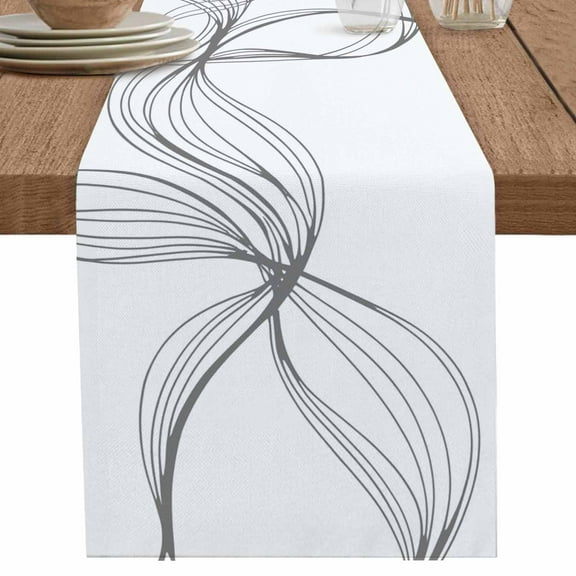Abstract Minimalist Line on White Table Runner-70 Inch Long Modern Art Table Runners Linen Burlap Tablerunner for Kitchen Dining Room Holiday Party