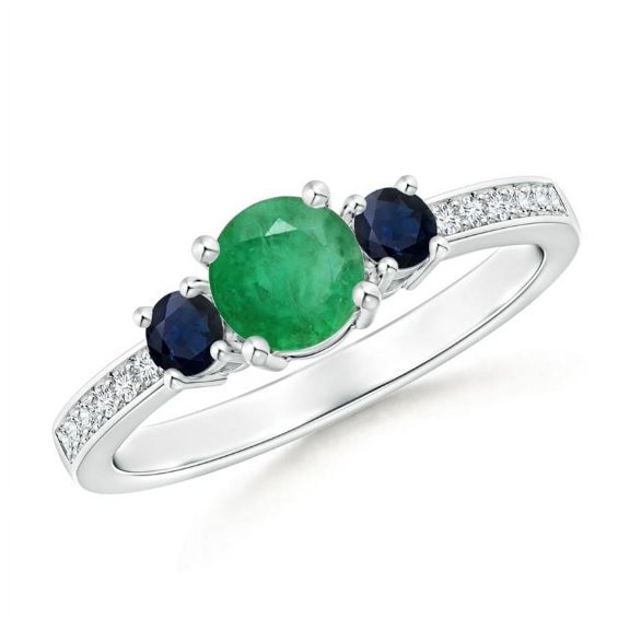 Round Shape Green Emerald Sapphire Band Ring Women 925 Sterling Silver May Birthstone Engagement Anniversary Gift Gemstone Jewelry