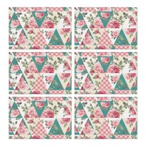 Pioneer Flower Floral Print Pattern Summer Placemats Table Placemats Set Of 6-Linen Kitchen Washable Placemats Table Mats 12x18 Inch Non-Slip Heat Resistant