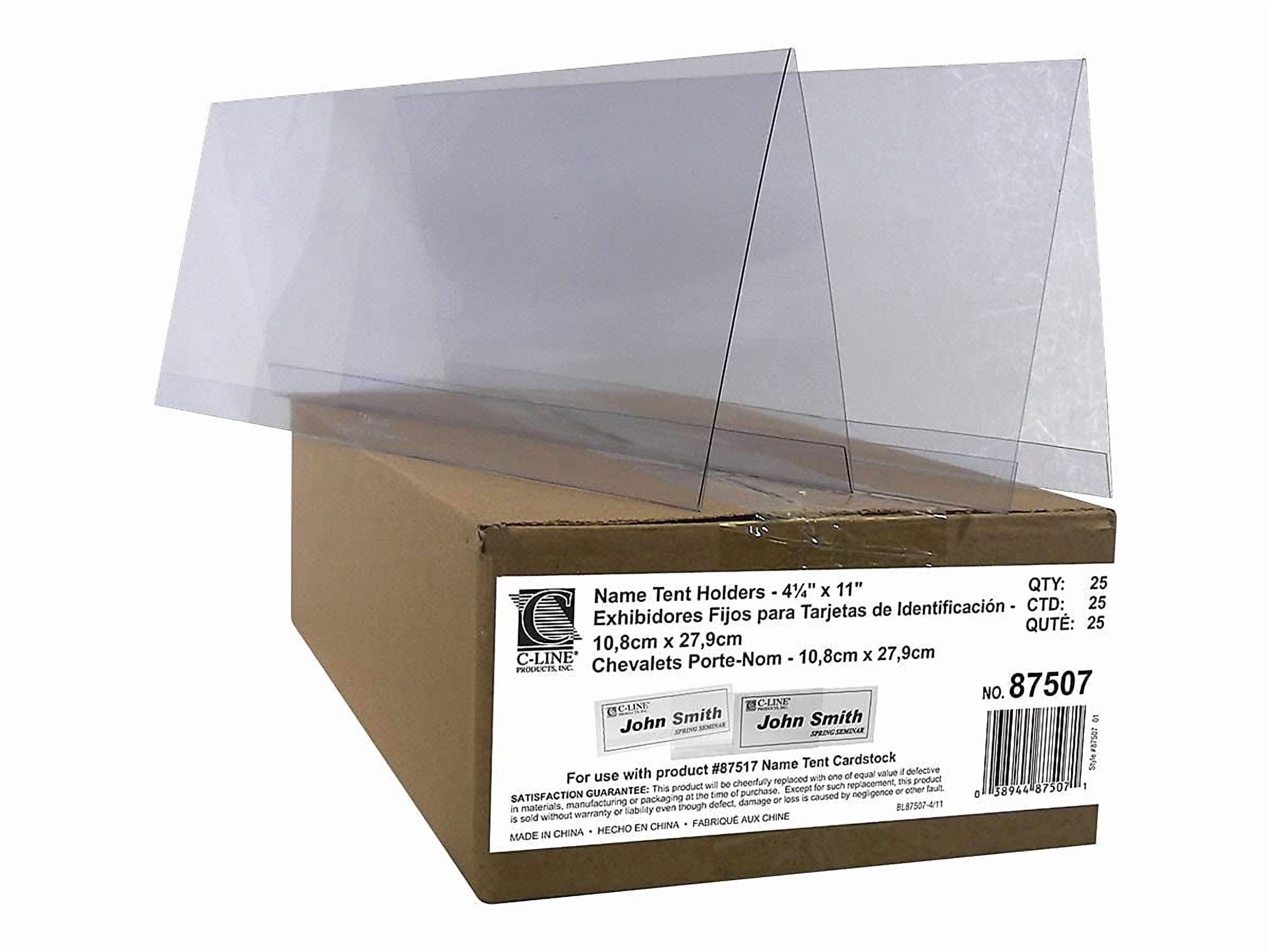 C-Line Tent Card Holders, 4 1/4" x 11", Rigid Heavyweight Clear Plastic, 25/Box