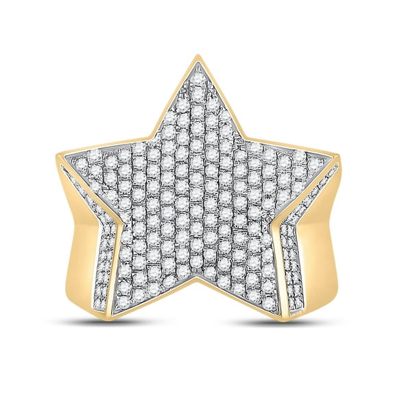 10K Yellow Gold Mens Round Diamond Star Statement Ring 1-1/2 Cttw, Mens Size: 7-13
