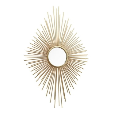 Parisloft Gold Diamond-Shaped Sunburst Metal Wall Mirror, 24.625 x 37.5 inch