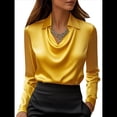thumbnail image 3 of Camisas Elegantes de Larga con Cuello de Color Liso para Mujer, Camisetas Formales de Trabajo, Blusas Casuales de Oficina Amarillo L, 3 of 6