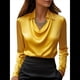 thumbnail image 3 of Camisas Elegantes de Larga con Cuello de Color Liso para Mujer, Camisetas Formales de Trabajo, Blusas Casuales de Oficina Amarillo M, 3 of 6