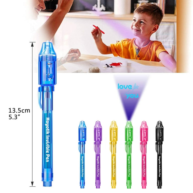 HOYOTIK Invisible Ink Pen (12 Pack) Latest Spy Pen + 6 Flexible Bendy Pencils, with UV Light Fun Activity Entertainment for Kids Party Favors Ideas