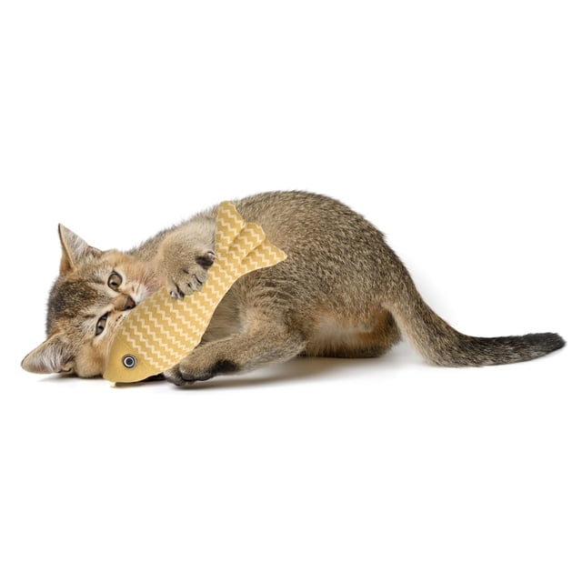 Uxcell Bite Resistant Catnip Playing, Durable and Interesting, Simulated Fish Cat Teeth Chew Playing Catnip Filled (Yellow), Intended for Bedroom / Balcony (21 x 5cm)