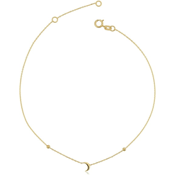 KoolJewelry 14k Yellow Gold Crescent Moon Adjustable Length Anklet (fits 9" or 10")