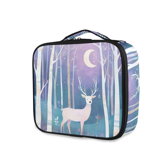 FORMRS Travel Makeup Bag Large Capacity Train Case Cosmetic Organizer with Adjustable Dividers, Purple Night Deer