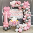 thumbnail image 4 of GEEKEO 1 Year Old Girl Pink Birthday Decoration, Baby Girl 1st Birthday Balloons, 40" Number 1 Balloon, Pink Balloon Arch with Happy Birthday Banner Tablecloth for Girl First Baptism Baby Shower, 4 of 8