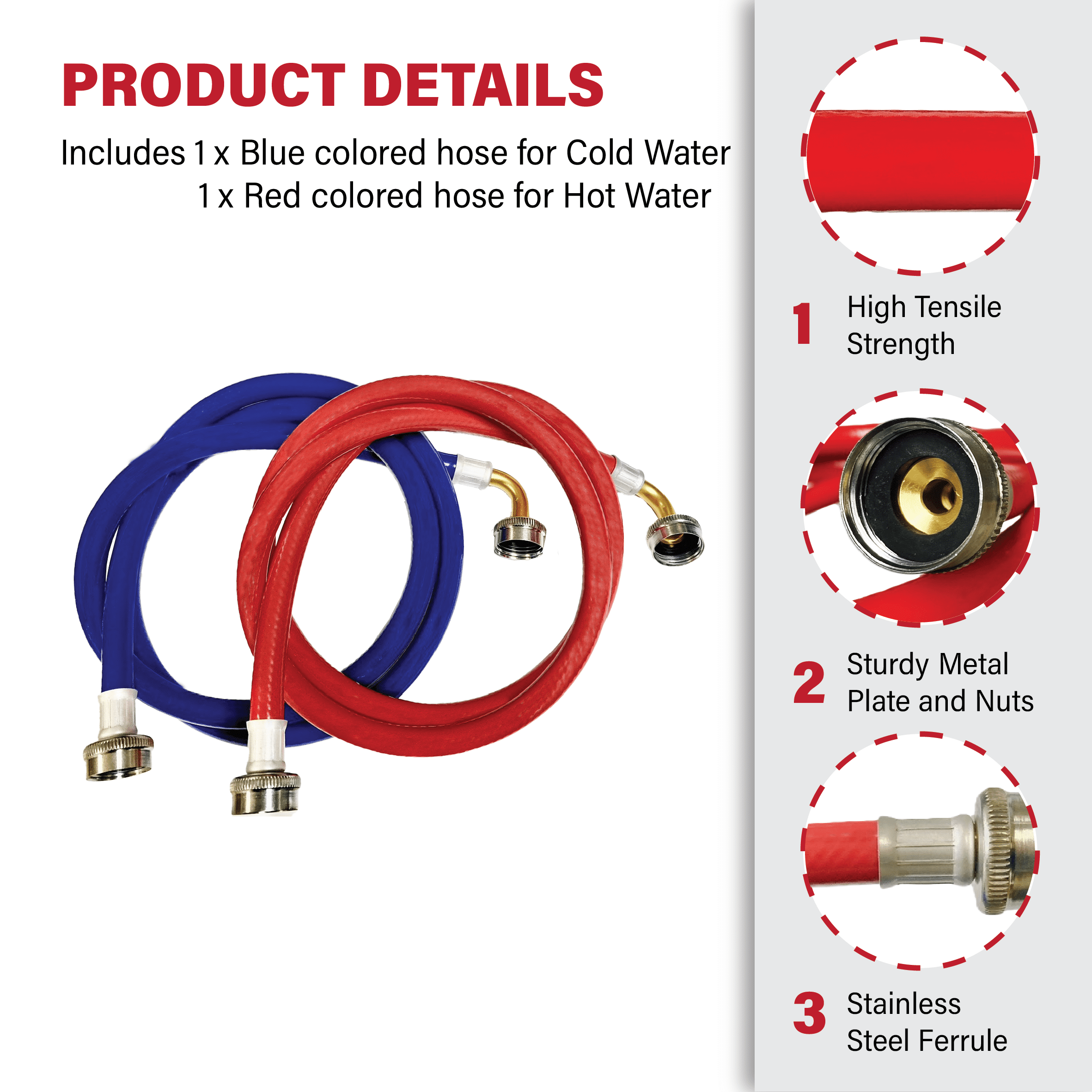 Dr. Rooter 5 ft Hot and Cold Water Supply Hoses 2 pc for Washing Machine