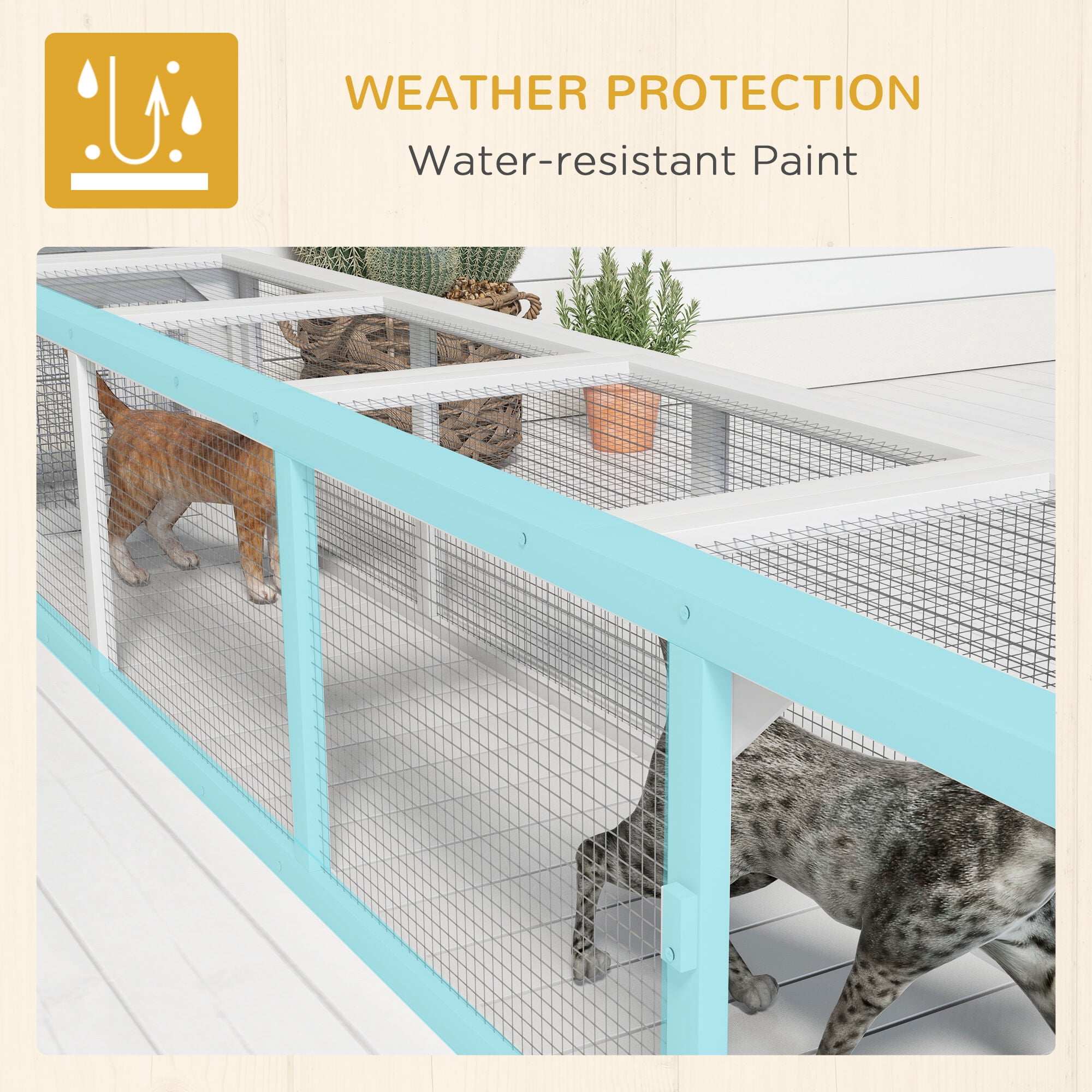 Orthopedic Dog Bed, PawHut Outdoor Cat Tunnel with Extendable Design, 79" L Wooden Cat Run with Weather Protection, Connecting Inside and Outside, for Deck Patios, Balconies, White, Dog Bed