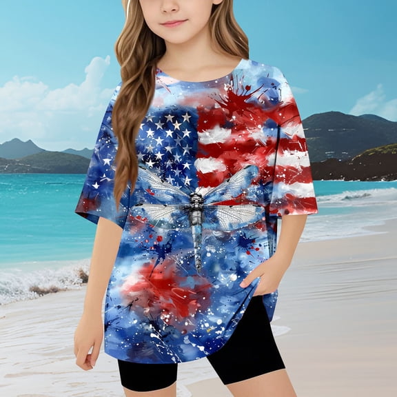 Fatuov Boys Patriotic T-Shirt 4th of July Independence Day Comfy Top for Kids Girls Short Sleeve Summer USA Flag Print Round Neck Top 3-15 Years