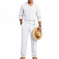 thumbnail image 6 of VBTAPA Business Casual Outfits for Men Cotton Linen 2 Piece Set Long Sleeve Button Down Shirts and Pants Set Office Work Suit with Pockets White S, 6 of 9