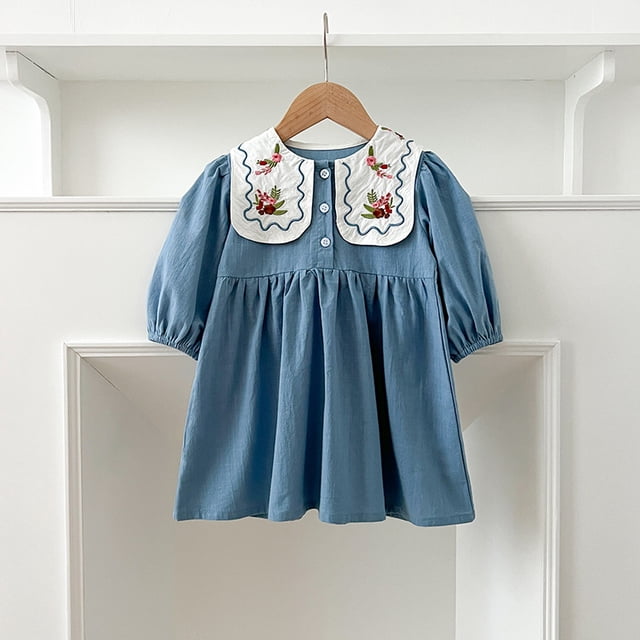 Body de manga larga con solapa bordada para niñas, vestido de princesa dulce para niños, vestido de hermanas para primavera y otoño, vestido de una pieza para niños pequeños