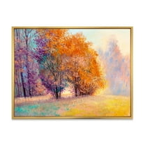 Designart 'Autumn Forest Orange Leaves Landscape' Lake House Framed Canvas Wall Art Print