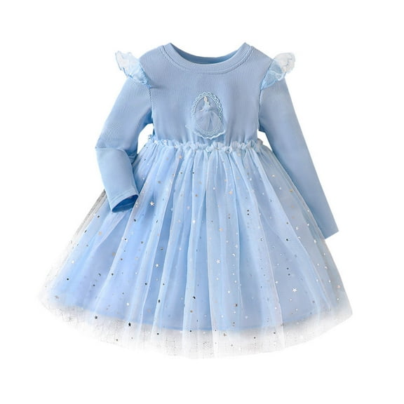 Sngxgn Flower Girls Dress Girls Lace Princess Party Tulle Summer Vintage Dress(Blue,100)